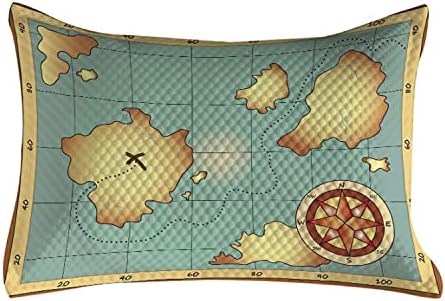 Стеганая Калъфка с карта на острова Амбезонн, Дизайн Карта на Света Съкровища с Навигация по Компас, Приключенска Скрита