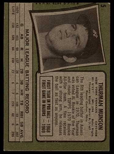 1971 Topps 5 Търман Мансон Ню Йорк Янкис (бейзболна картичка) ДОБРИ Янкис