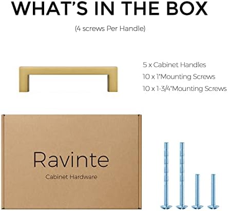 Ravinte 30 Опаковки чекмеджета 1-1 / 4-Инчов Дръжки за Кухненски шкаф и 5 Опаковки От 3-Инчов Матов Медни Кв. Дръжки