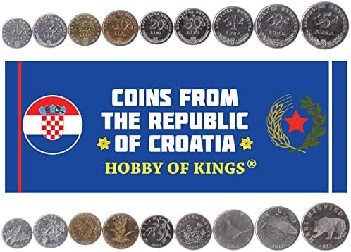 9 Монети от Хърватия | Колекция хърватски монети 1 2 5 10 20 50 Липа 1 2 5 Куна | В обращение 1993-2021 | Златка