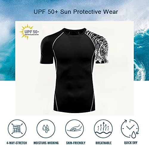 Мъжки Компресиране Защита От Слънцето UPF 50+ и е с Къси Ръкави Обрив Guard за Мъже, Плувни Ризи, Тренировочная