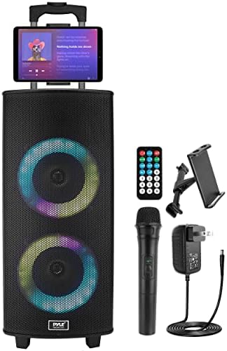 Преносима система високоговорители Pyle Bluetooth PA - 700 W, Двойна 8 Акумулаторна колона, TWS, Осветление за парти, led дисплей, FM/AUX/MP3/USB/ SD, колела, безжичен микрофон, дистанцион
