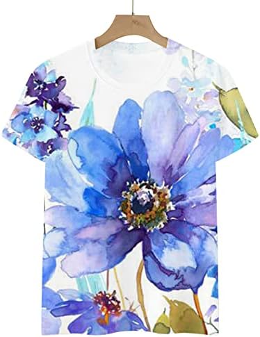Тениска за момичета, Блузи с къс ръкав, Ризи с Кръгло деколте, Ликра, Рисуването с Туш С Цветен Модел, Есенно-Летни Тениски