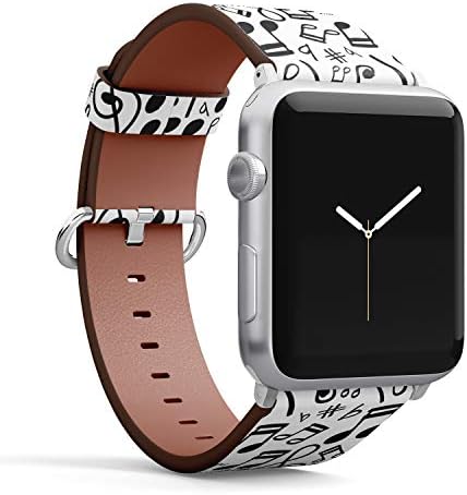 (Фигура музикални ноти, в стил doodle) Кожена каишка с модел, който е съвместим с Apple Watch серия 6/5/4/3/2/1, подмяна