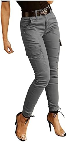 UQRZAU/ Дамски Ежедневни Панталони с Еластичен ластик На талията, Модни Обикновена Работни Панталони с ниско деколте