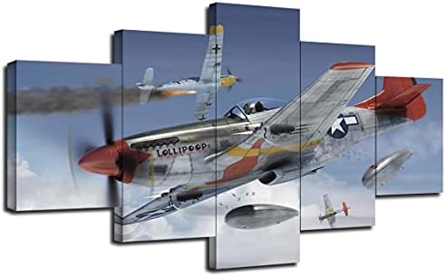 P-51 Mustang Стенно изкуство с принтом Военен самолет на северна америка P-51 Mustang Стенен Декор Боец Картина на Платно Плакат,