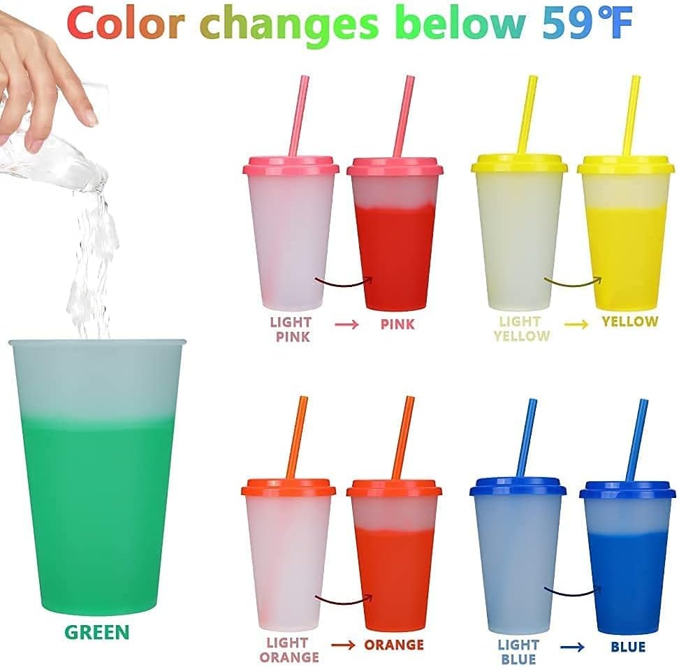 Чаши за пиене, променящи цвета: LYLAH-Празни чаши на 12 унции -7 Многократно чаши с капаци и соломинками-Студени напитки
