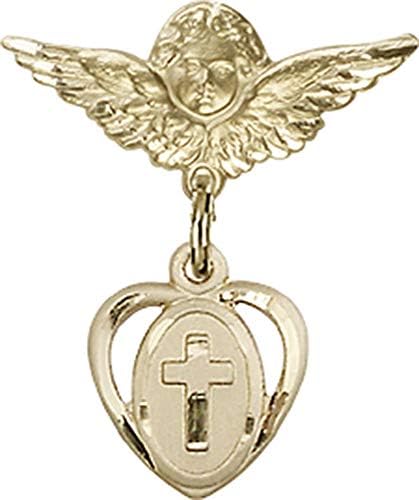 Иконата на детето Jewels Мания брелоком под формата на Кръст и икона на Ангел с крила | Икона детето си от 14-каратово злато