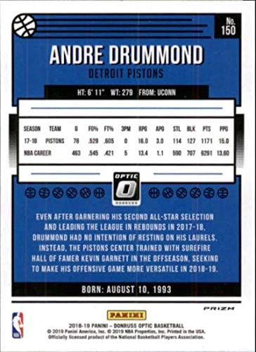 2018-19 Търговска картичка баскетболист в НБА Donruss Optic Blue Скоростта 150 Андре Драммонда Детройт Пистънс 2018-19