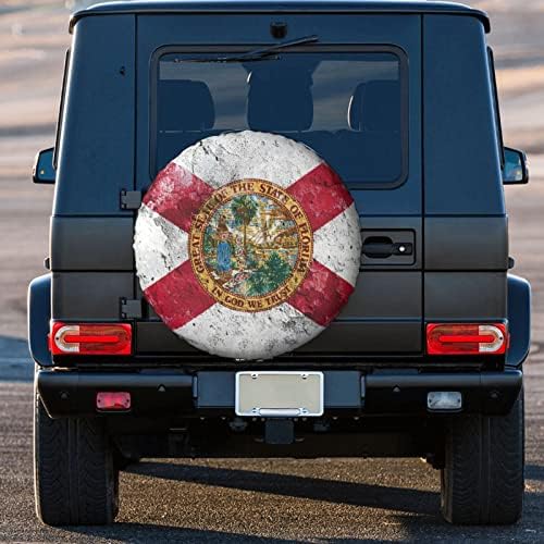 Калъф за резервна гума с флага на САЩ и на щата Флорида, Прахоустойчив, Водоустойчив UV-калъф за гуми, подходящи за ремаркета,