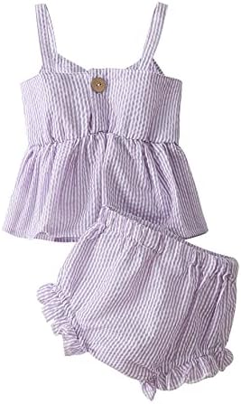 LYSINK/Облекло За бебета Момичета, в началото на бретелях в Ивицата Без Ръкави с Лък, къси Панталони, Комплект Летни Дрехи,