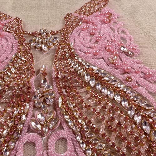 Нашивка с аппликацией от розови страз La Belleza за рокли, Красиви и Качествени Апликация на Елече от мъниста,