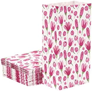 PATIKIL 4,7x3x9 Инча Чанта за парти, 50 Опаковки, Подарък чанта в розово на Цветя опаковка за парти