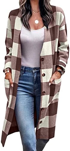 Жена Случайни Карирани Тренч средна дължина на копчета, Однобортная Риза, Дълга яке-Сако, Клетчатое палто Голям Размер