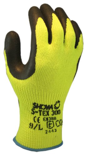 Ръкавица SHOWA S-TEX300 с покритие на дланта от естествен каучук, Безпроблемна подплата Hagane Coil Hi Visibility, устойчива
