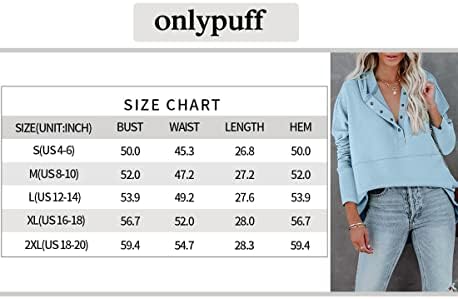 onlypuff Дамски Блузи Оверсайз и hoody с V образно деколте и копчета Свободно намаляване на Henley Риза Есенна Мода
