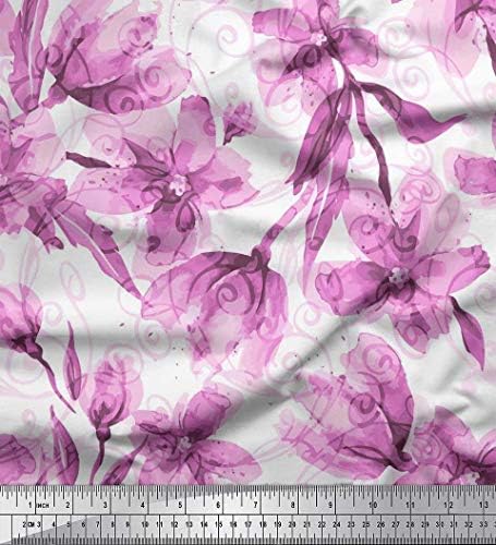 Памучен трикотажная плат Soimoi с флорални и текстурным принтом, плат за бродерия ширина 58 см