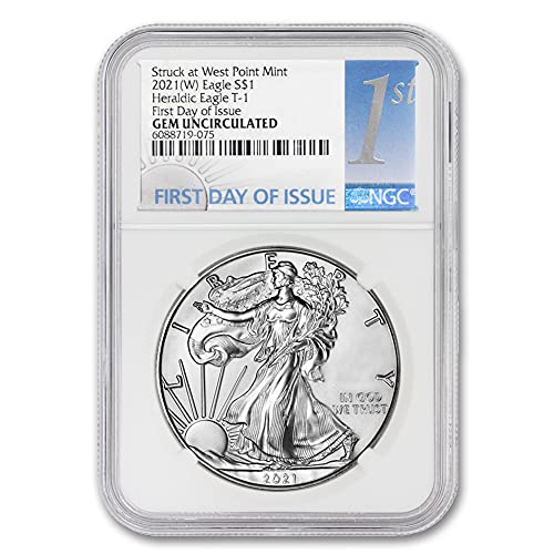 2021 (W) 1 унция на американския сребро, скъпоценни камъни Орел в необращенном формата (Хералдически орел T-1 - Първият