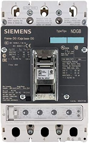 Автоматичен прекъсвач Siemens NDK3T150 в гласа корпус, DG-Образен, 3 Щифта, 150A, 600V