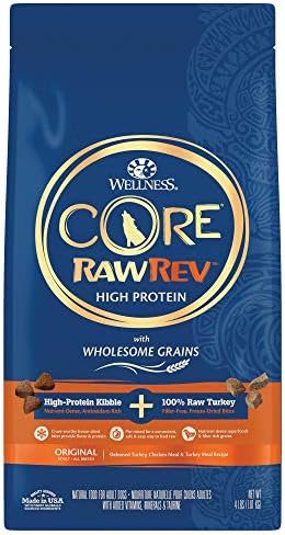 Комплект Wellness Храна + Добавки: Суха храна за кучета ОСНОВНАТА RawRev Wholesome Grains, Океански рецепта, 4 Чук пакетчета