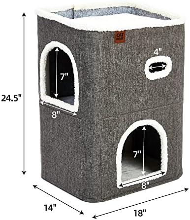 CATBOAT 2-Етажна Котешки Къщичка за котки в затворени помещения Легло, Покрита Котешка Пещера Легла и Мебели с Когтеточкой