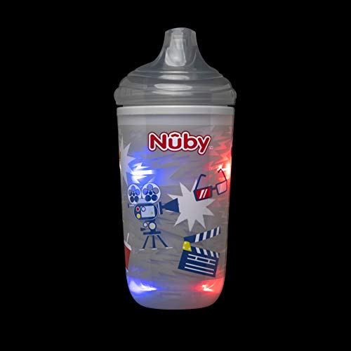 Пластмасова Чаша Nuby с подсветка, не Разливающийся, устойчиви на Укусам Твърд Чучур, 10 Унции, Blue Space