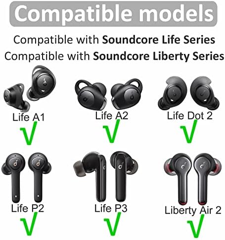 9 Двойки ушни притурки, съвместими с Anker Soundcore Life A1 A2 P2 P2i P3 P3i, Сменяеми Размери S/M/L 3, Поставени в калъф от