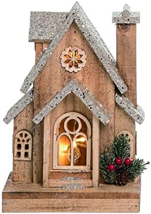 One Holiday Way 11,5-Инчов Селски Дървена къща с подсветка от дърво с прозорец във формата на Медальон – Декоративен