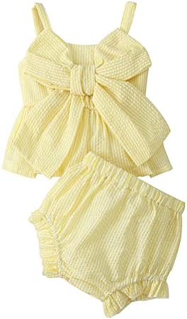 LYSINK/Облекло За бебета Момичета, в началото на бретелях в Ивицата Без Ръкави с Лък, къси Панталони, Комплект