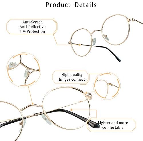Очила в кръгла рамка от алуминиеви LifeArt, Блокер Синя Светлина Очила За четене + 4,75 Увеличение