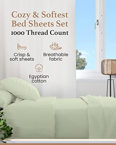 Спално Бельо от Египетски памук Queen Size с много нишки 1000, Луксозен Комплект Спално бельо от 4 теми, Кърпи от памук