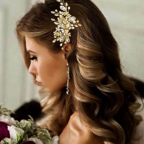 Сватбена гребен за коса на булката с кристали Casdre, перлена сватбена прическа, аксесоари за коса, за жени или момичета (B
