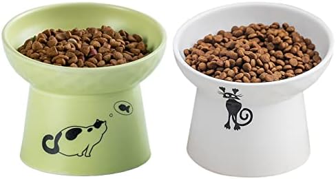 Наклонени Керамични Купички за котки TAMAYKIM, Определени мисок за храна и вода за 8 унции за Коте, Порцеланова
