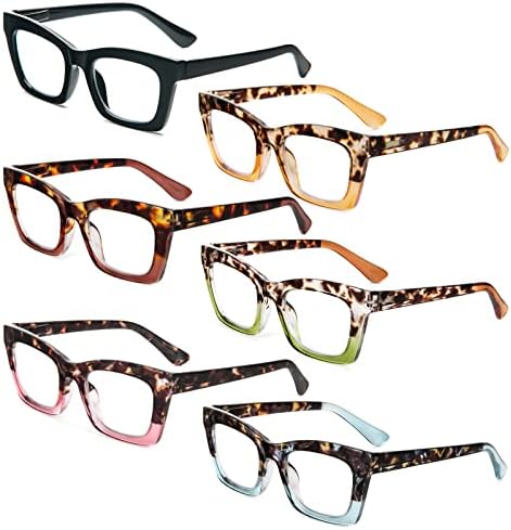 REAVEE 6 Опаковане. Очила за четене в стила на Опра за Жени И Мъже, Блокиране на Синя Светлина, Сладки Квадратни Компютърни
