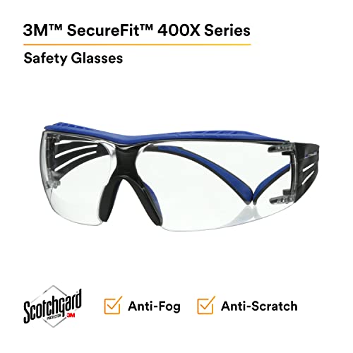 Защитни очила 3M SecureFit серия 400 SF401XSGAF-BLU, Синьо-сиви, прозрачни лещи Scotchgard с защита срещу замъгляване и надраскване,