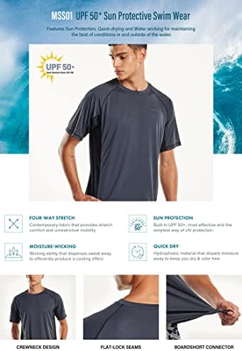 Мъжки ризи за по плуване TSLA с Рашгардом, Риза Свободно Намаляване на UPF 50+ С Къс ръкав, Спортни Ризи за плуване с защита