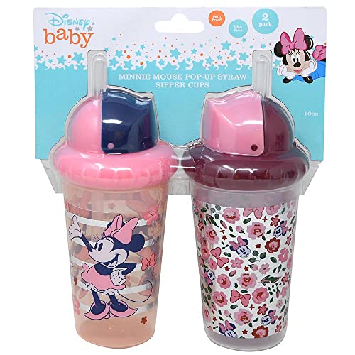 Cudlie Disney Baby Girl Мини Маус, 10 унции, опаковки от 2 чаши за пиене с соломинкой и лесно капак съответствие на