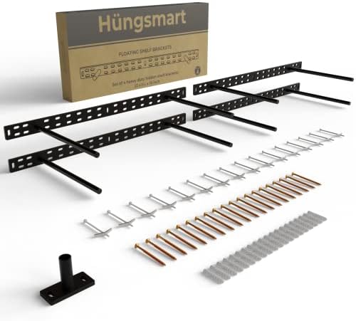 Hungsmart - Тежкотоварни плаващ скоба за рафтове с размер 4 x 22 инча - Поставка за дълги стенни рафтове, скрит обков за