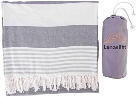 Плажна кърпа Lanaslight, Турското Плажна кърпа 39 x71 с пътна чанта. Плажна кърпа голям размер от памук,