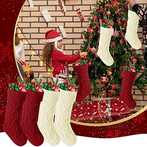 NEARTIME Classic 4 опаковки Трикотажни Коледни Чорапи, Бижута за трикотажни отглеждане, Отглеждане в селски стил за