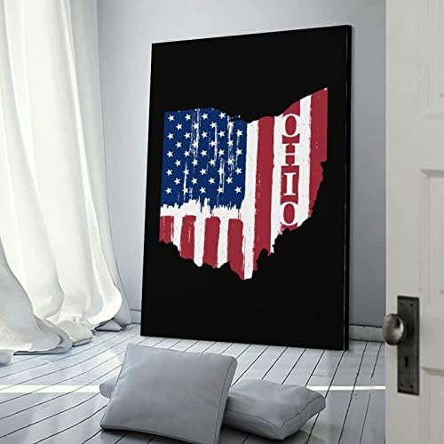 Ретро Флаг на Щата Охайо, Печатна Картина с Флага на Америка, Стенно Изкуство, Съвременно Произведение на Изкуството, Вертикална