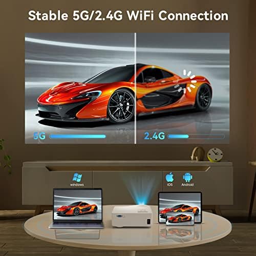 Проектор 5G WiFi, Bluetooth, Вградена Уличен Шрайбпроектор 1080P с 350-инчов дисплей, видео проектор за домашно