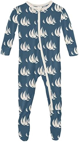 Пижама с принтом KicKee Pants с цип, Сверхмягкая Цельнокроеная пижама от вискоза от Бамбук за бебета и деца