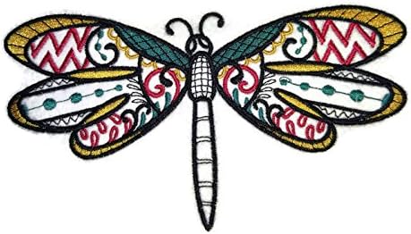 Обичай и уникални, Невероятни цветни пеперуди [Dragonfly Dream (Blackwork)], Бродирани желязо нашивке [7,1 x 3,82], Направени в САЩ