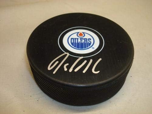 Дейвид Дешарне подписа хокей шайба Едмънтън Ойлърс с автограф 1А - за Миене на НХЛ с автограф