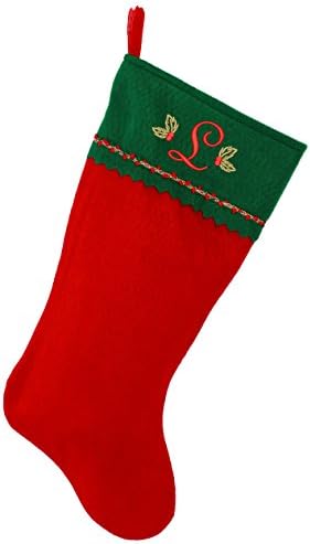 Първоначално Коледни Чорапи с бродирани мен монограм, Зелено и Червено фетр, Инициал L