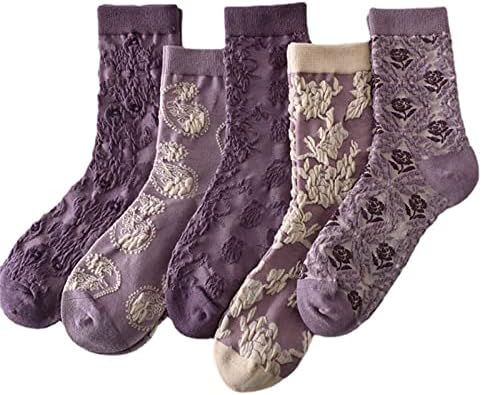 LONGLUAN, 5 Чифта Женски Памучни Чорапи С цветен Модел, годината на Реколтата Чорапи С Цветна Бродерия, Зимни