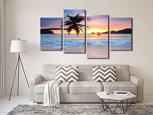 Pyradecor Sunrise Плажна тема Голям Морски пейзаж от 4 теми, Giclee, Печат върху платно, Стенно Изкуство, Модерна Галерия,