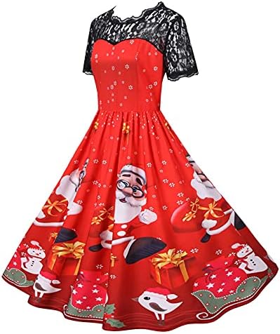 Коледни рокли за Жени на 1950-те Години, Винтажное Дантелено Есента Рокля за Коктейл за Гостите с Къс Ръкав, Трапециевидные
