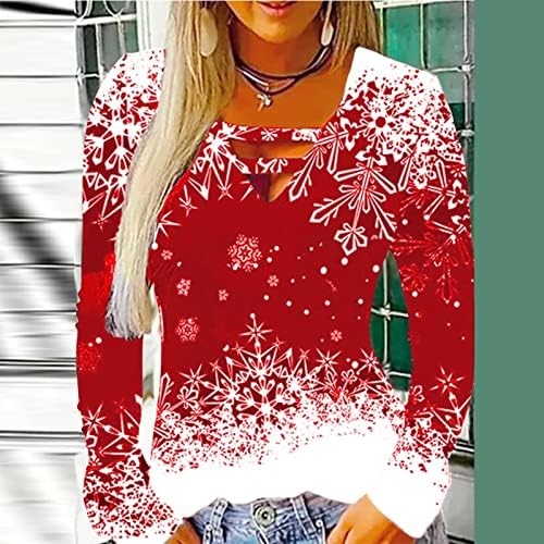 Дамски Коледна Блуза С Принтом, Тениска с V-образно деколте, Нередовен Топ С Дълъг Ръкав, Женски Ежедневното Коледна